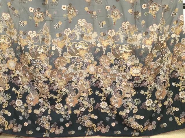 平和屋着物●訪問着　中国三大刺繍　汕頭刺繍　スワトウ刺繍　鳳凰雪輪吉祥花文　暈し染め　正絹　逸品　AABG6641cs