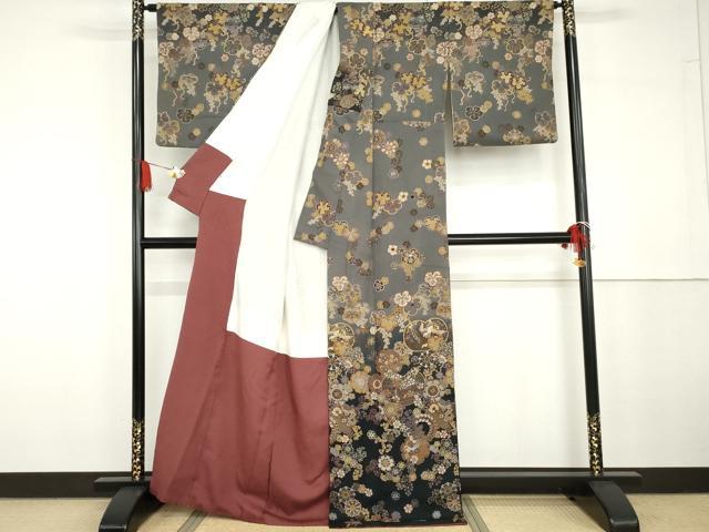 平和屋着物●訪問着　中国三大刺繍　汕頭刺繍　スワトウ刺繍　鳳凰雪輪吉祥花文　暈し染め　正絹　逸品　AABG6641cs