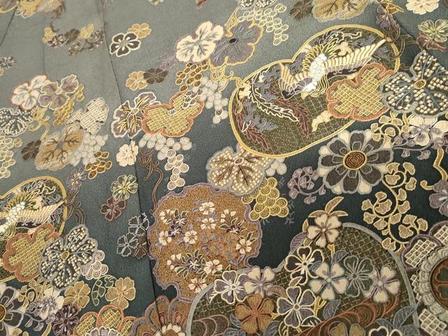 平和屋着物●訪問着　中国三大刺繍　汕頭刺繍　スワトウ刺繍　鳳凰雪輪吉祥花文　暈し染め　正絹　逸品　AABG6641cs