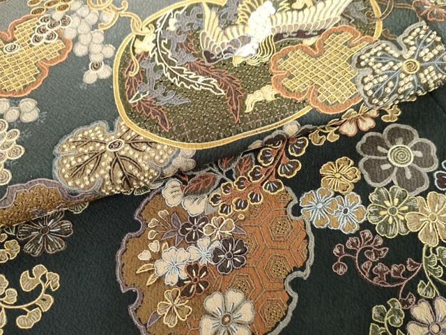 平和屋着物●訪問着　中国三大刺繍　汕頭刺繍　スワトウ刺繍　鳳凰雪輪吉祥花文　暈し染め　正絹　逸品　AABG6641cs