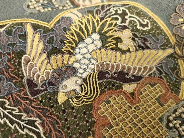 平和屋着物●訪問着　中国三大刺繍　汕頭刺繍　スワトウ刺繍　鳳凰雪輪吉祥花文　暈し染め　正絹　逸品　AABG6641cs
