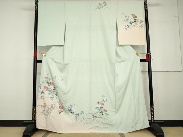 平和屋着物●訪問着　友禅　枝花文　暈し染め　正絹　逸品　AABG6642cs