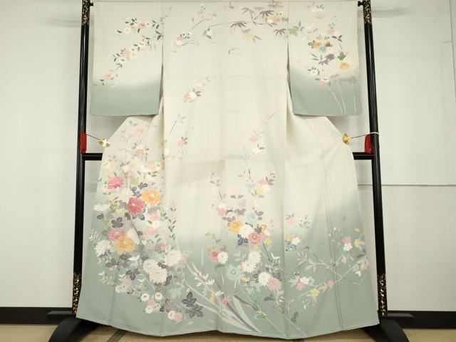 平和屋着物●訪問着　友禅　作家物　松月　枝花文　暈し染め　正絹　逸品　AABG6644cs