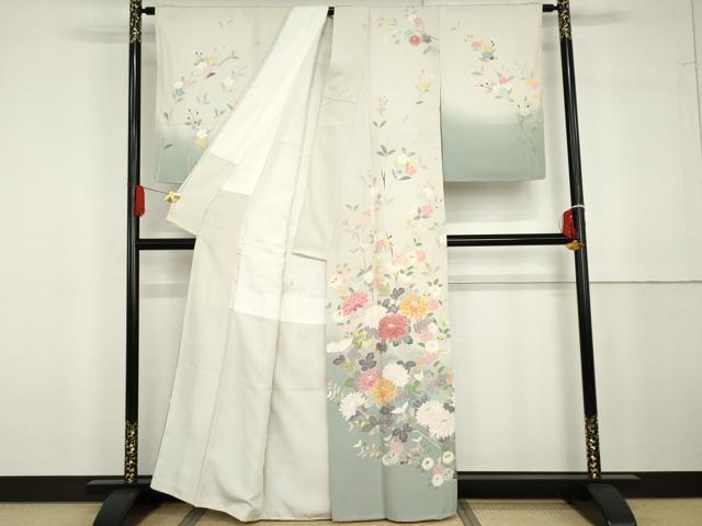平和屋着物●訪問着　友禅　作家物　松月　枝花文　暈し染め　正絹　逸品　AABG6644cs
