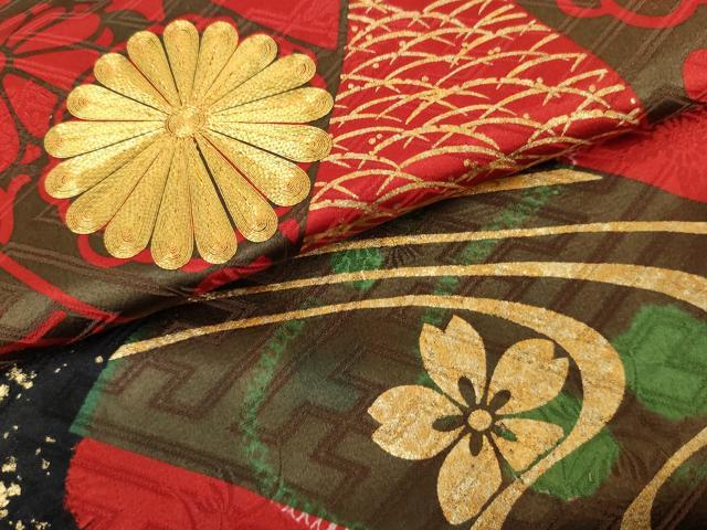 平和屋着物●豪華振袖　駒刺繍　絞り　几帳流水花文　金彩　正絹　逸品　AABG6647cs