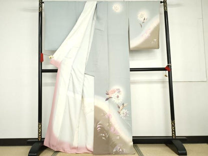 平和屋着物●訪問着　作家物　枝花文　暈し染め　正絹　逸品　AABG6649cs