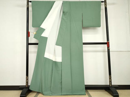 平和屋着物●上質な色無地　若竹色　正絹　逸品　AABG6652cs