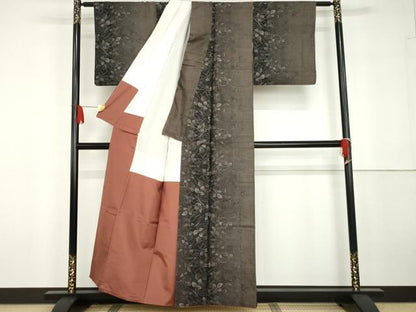 平和屋着物●本場大島紬　泥染め　カタス7マルキ　枝葉間道　正絹　逸品　AABG6655cs