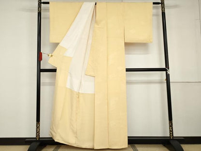 平和屋着物●上質な色無地　雲取り吉祥菱文　蜂蜜色　正絹　逸品　AABG6656cs