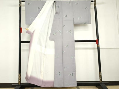 平和屋着物●染色作家　斉藤三才　小紋　三才鳥　金彩　正絹　逸品　AABG6657cs