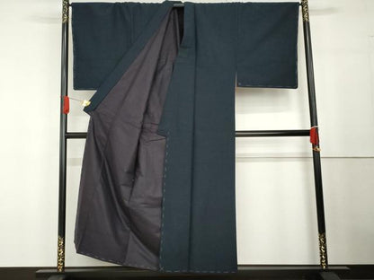 平和屋着物●男性　紬　アンサンブル　色無地　深縹色　正絹　逸品　未使用　AABG6658cs