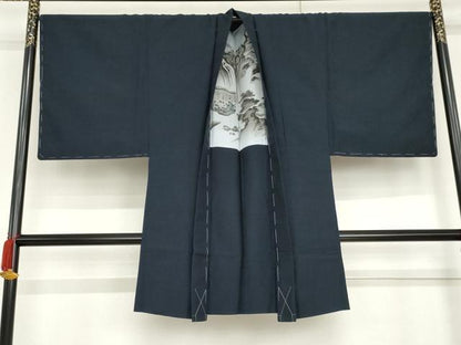 平和屋着物●男性　紬　アンサンブル　色無地　深縹色　正絹　逸品　未使用　AABG6658cs