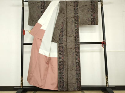 平和屋着物●本場大島紬　泥染め　カタス7マルキ　鳳凰花間道　正絹　逸品　AABG6659cs
