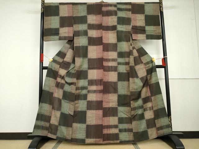 平和屋着物●上質な紬　絞り　変わり市松　正絹　逸品　AABG6660cs