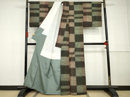 平和屋着物●上質な紬　絞り　変わり市松　正絹　逸品　AABG6660cs
