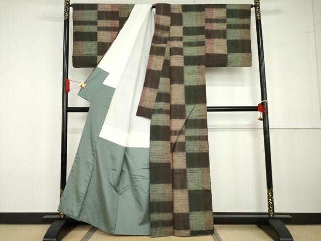 平和屋着物●上質な紬　絞り　変わり市松　正絹　逸品　AABG6660cs