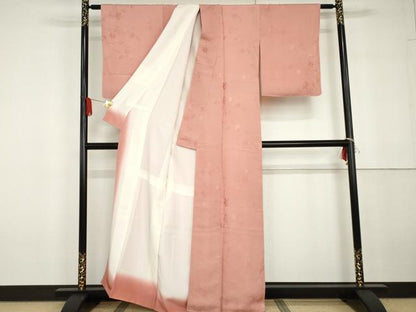 平和屋着物●上質な色無地　舞葉地紋　紅梅色　正絹　逸品　AABG6661cs