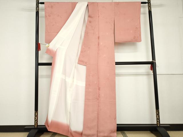 平和屋着物●上質な色無地　舞葉地紋　紅梅色　正絹　逸品　AABG6661cs