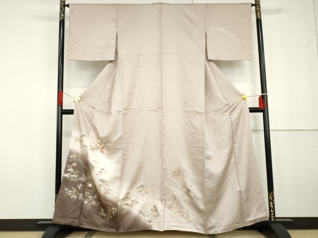 平和屋着物●訪問着　刺繍　貝桶花文　暈し染め　金銀彩　金糸　正絹　逸品　AABG6662cs