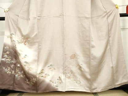 平和屋着物●訪問着　刺繍　貝桶花文　暈し染め　金銀彩　金糸　正絹　逸品　AABG6662cs