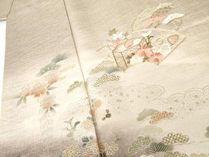 平和屋着物●訪問着　刺繍　貝桶花文　暈し染め　金銀彩　金糸　正絹　逸品　AABG6662cs
