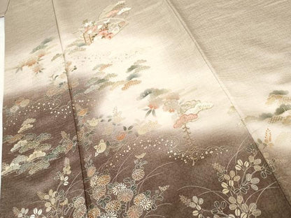 平和屋着物●訪問着　刺繍　貝桶花文　暈し染め　金銀彩　金糸　正絹　逸品　AABG6662cs