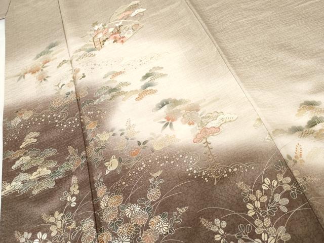 平和屋着物●訪問着　刺繍　貝桶花文　暈し染め　金銀彩　金糸　正絹　逸品　AABG6662cs