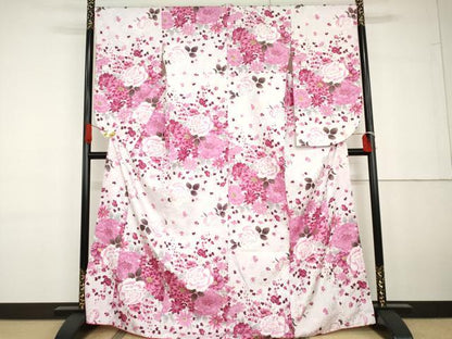 平和屋着物●H・L（アッシュエル）　HENRI-LUC CHAPUIS　小振袖　二尺袖　草花文　薔薇　金彩　洗える着物　AABG6679cs