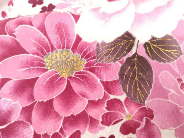 平和屋着物●H・L（アッシュエル）　HENRI-LUC CHAPUIS　小振袖　二尺袖　草花文　薔薇　金彩　洗える着物　AABG6679cs