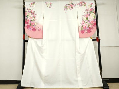 平和屋着物●小振袖　二尺袖　草花文　薔薇　暈し染め　金彩　洗える着物　AABG6682cs