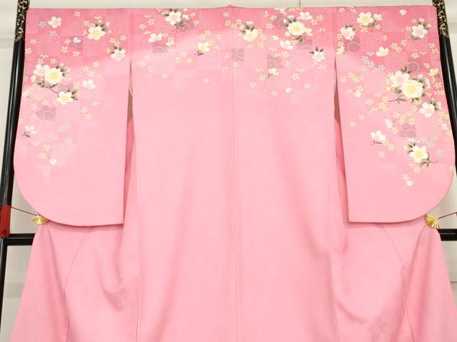 平和屋着物●小振袖　二尺袖　枝花文　暈し染め　金彩　洗える着物　AABG6683cs