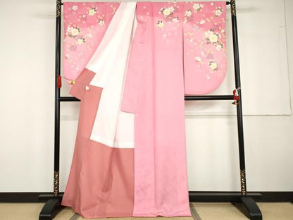 平和屋着物●小振袖　二尺袖　枝花文　暈し染め　金彩　洗える着物　AABG6683cs