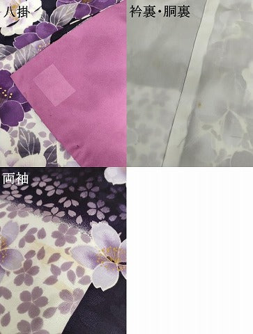 平和屋着物●H・L（アッシュエル）　HENRI-LUC CHAPUIS　小振袖　二尺袖　草花間道　暈し染め　金彩　洗える着物　AABG6684cs