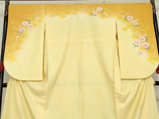 平和屋着物●小振袖　二尺袖　舞花文　暈し染め　銀彩　洗える着物　AABG6690cs