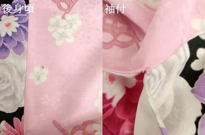 平和屋着物●H・L（アッシュエル）　HENRI-LUC CHAPUIS　小振袖　二尺袖　花蝶文　暈し染め　金彩　洗える着物　AABG6691cs