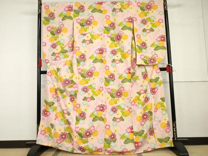 平和屋着物●小振袖　二尺袖　花松文　金彩　AABG6695cs