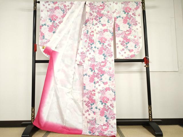 平和屋着物●H・L（アッシュエル）　HENRI-LUC CHAPUIS　小振袖　二尺袖　草花文　薔薇　暈し染め　金彩　洗える着物　AABG6696cs