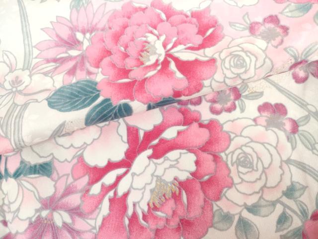 平和屋着物●H・L（アッシュエル）　HENRI-LUC CHAPUIS　小振袖　二尺袖　草花文　薔薇　暈し染め　金彩　洗える着物　AABG6696cs