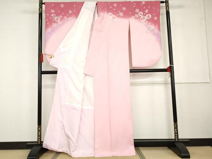 平和屋着物●小振袖　二尺袖　舞花文　暈し染め　正絹　逸品　AABG6698cs
