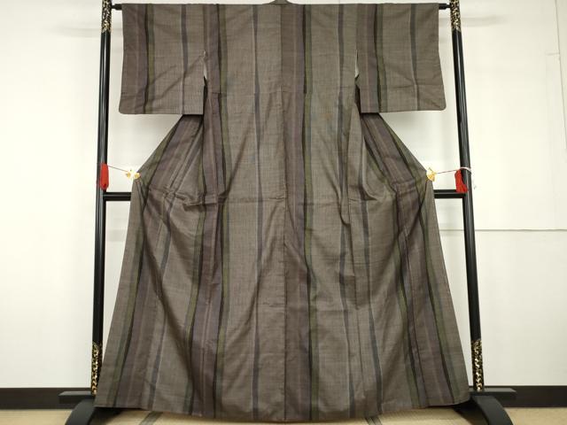 平和屋着物●本場大島紬　泥染め　一元7マルキ　間道　正絹　逸品　AABG6700cs