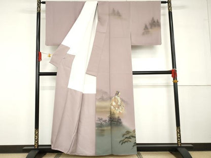 平和屋着物●訪問着　手描き　人物風景文　暈し染め　金彩　正絹　逸品　AABG6701cs