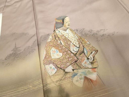 平和屋着物●訪問着　手描き　人物風景文　暈し染め　金彩　正絹　逸品　AABG6701cs