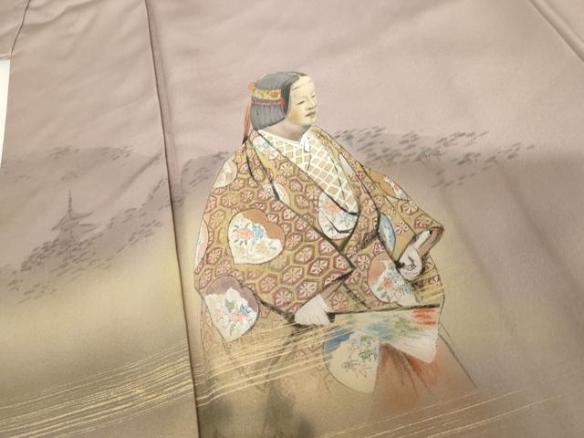 平和屋着物●訪問着　手描き　人物風景文　暈し染め　金彩　正絹　逸品　AABG6701cs
