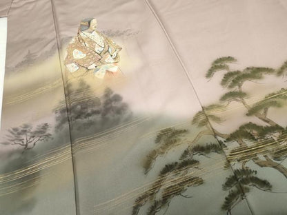 平和屋着物●訪問着　手描き　人物風景文　暈し染め　金彩　正絹　逸品　AABG6701cs