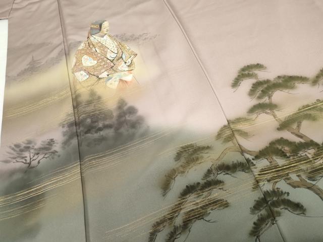 平和屋着物●訪問着　手描き　人物風景文　暈し染め　金彩　正絹　逸品　AABG6701cs