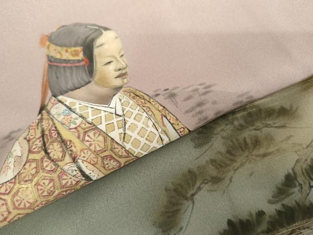 平和屋着物●訪問着　手描き　人物風景文　暈し染め　金彩　正絹　逸品　AABG6701cs