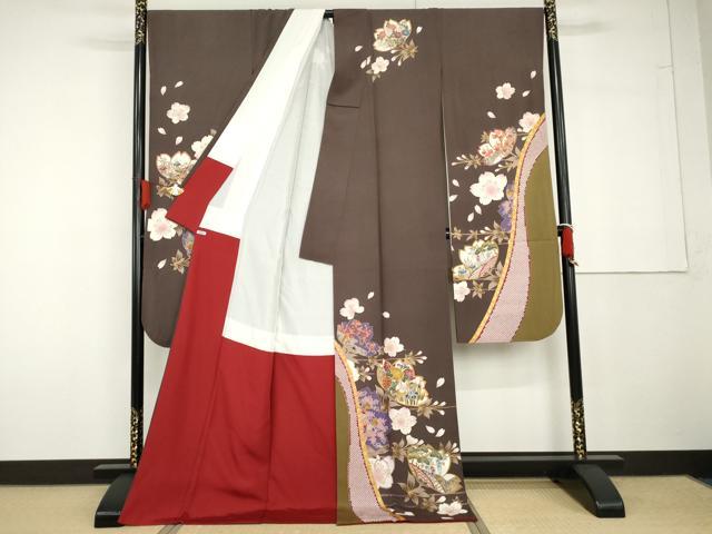 平和屋着物●豪華振袖　駒刺繍　吉祥枝花文　金糸　金彩　正絹　逸品　AABG6703cs