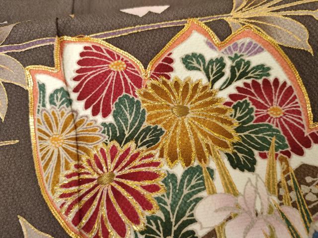 平和屋着物●豪華振袖　駒刺繍　吉祥枝花文　金糸　金彩　正絹　逸品　AABG6703cs