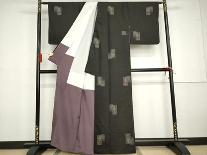 平和屋着物●薩摩結城　ミミズク　黒地　正絹　逸品　AABG6706cs