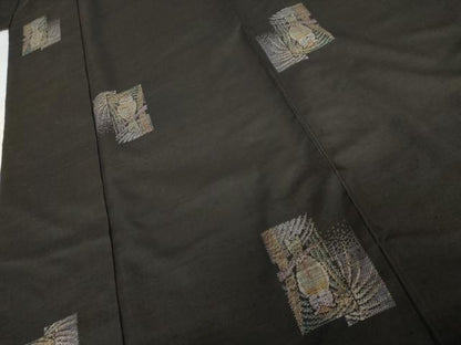 平和屋着物●薩摩結城　ミミズク　黒地　正絹　逸品　AABG6706cs
